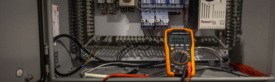 A voltage meter on electrical training equipment at Florence-Darlington Technical Collage