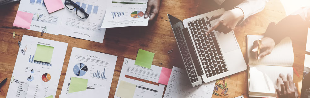Marketing planning materials on a desk